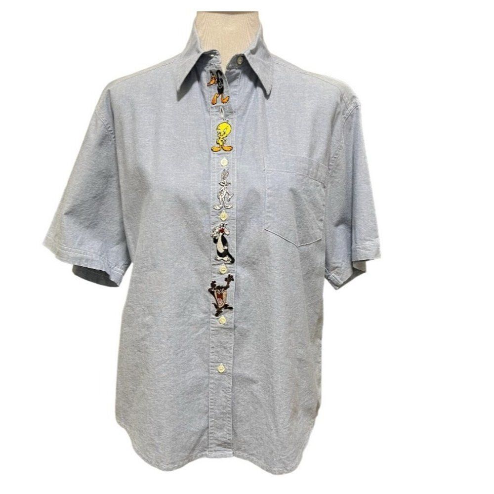Vintage 90s Looney Tunes Button Down Shirt Embroidered Size Small